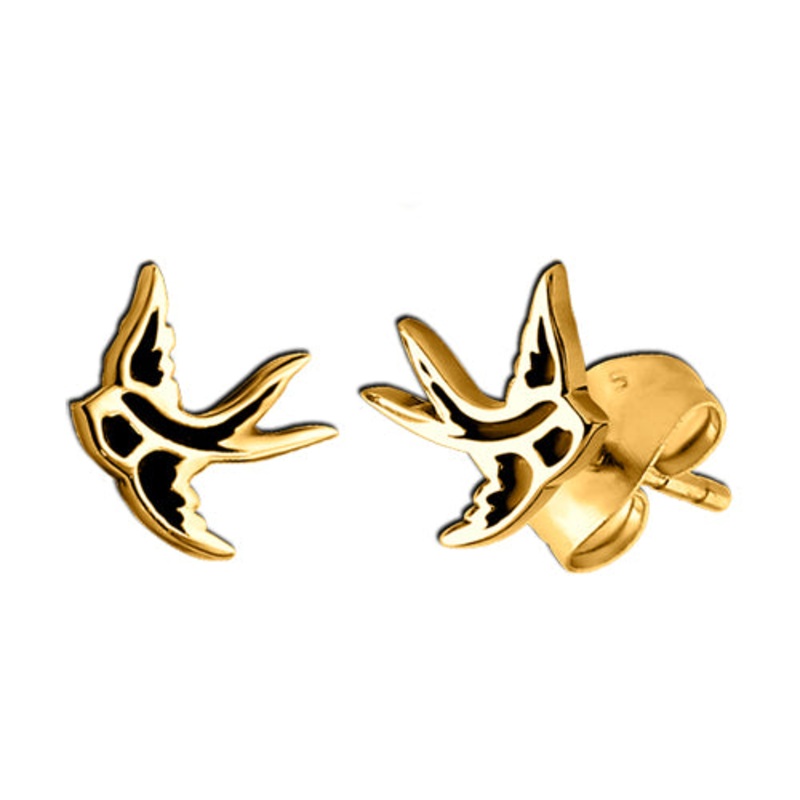 Swallow Gold Stud Earrings 20 gauge Gold Stainless Pair