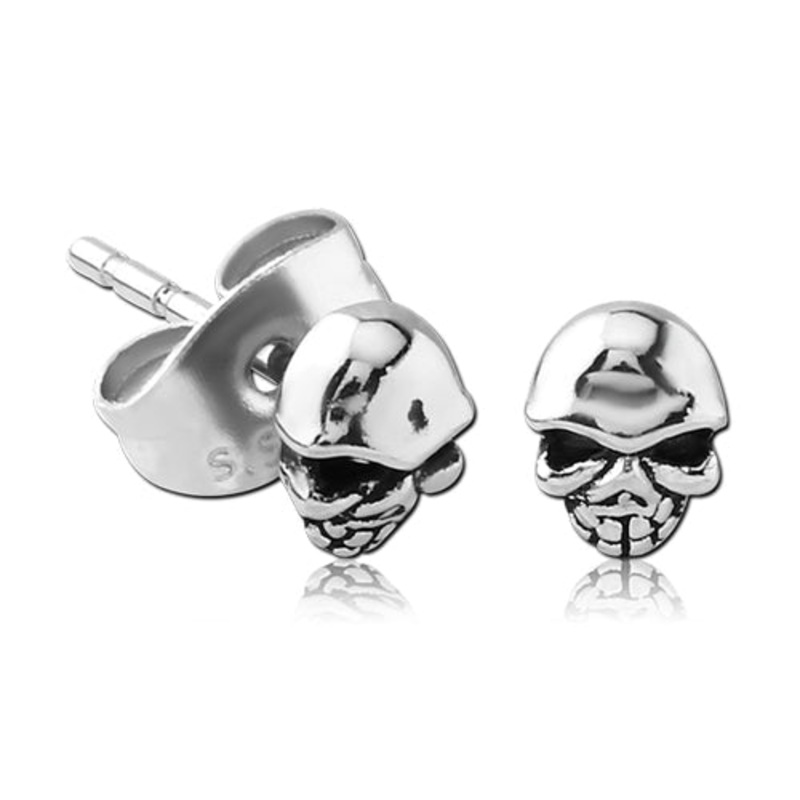 Tiny Skull Stainless Stud Earrings 20 gauge Stainless Steel Pair