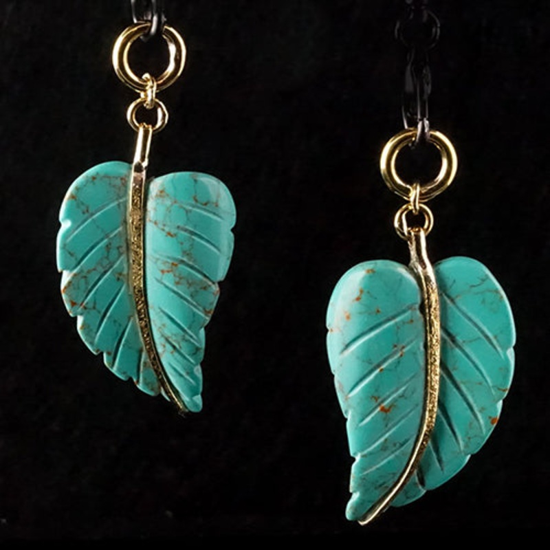 Turquoise Leaf Pendants by Diablo Organics 35mm Small Turquoise Pair
