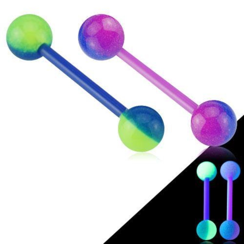 Two-Tone Glow Bioflex Barbell 14g – 5/8″ long (16mm) Blue/Green