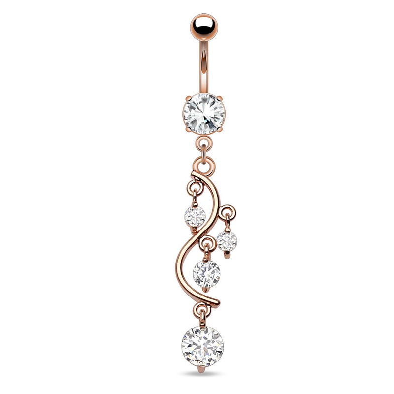 Vine CZ Rose Gold Belly Dangle 14g – 3/8″ long (10mm) Clear Rose Gold Stainless
