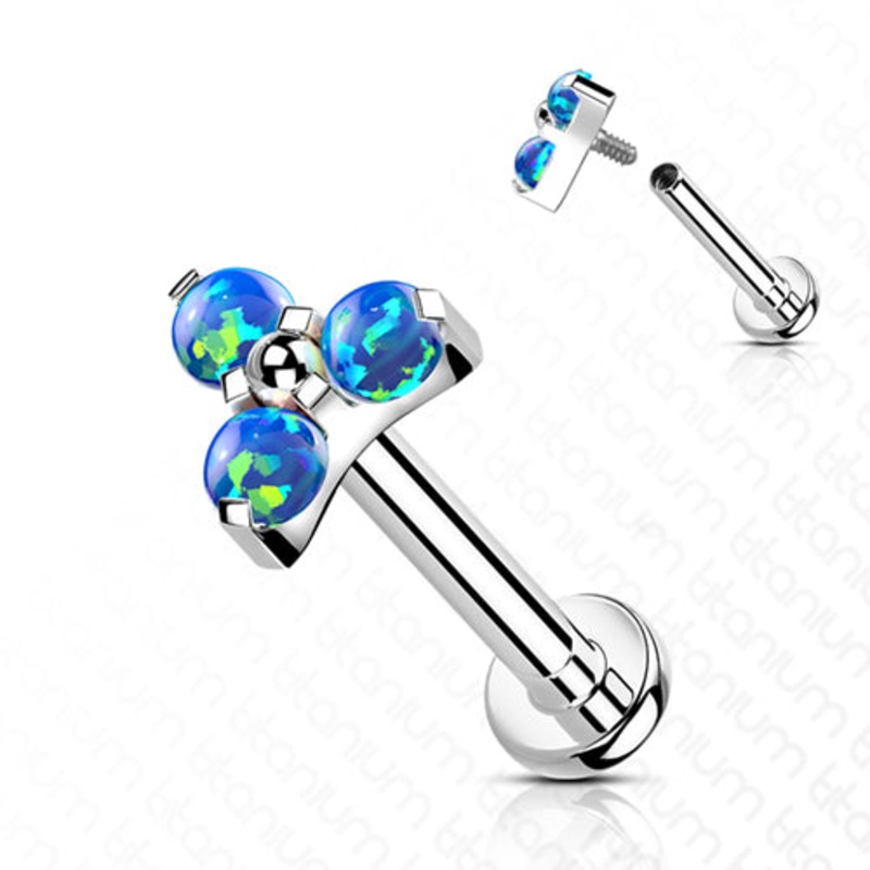 16g Opal Trinity Titanium Labret 16g – 5/16″ long (8mm) Blue Stainless Steel