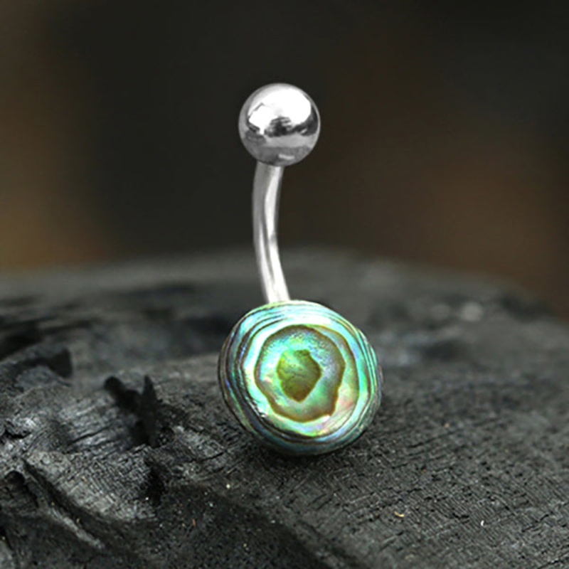 Abalone Disc Belly Ring 14g – 3/8″ long (10mm) Abalone Stainless Steel