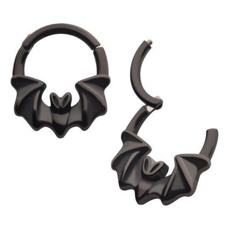 Bat Black Hinged Segment Ring 16g – 3/8″ diameter (10mm) Black Stainless