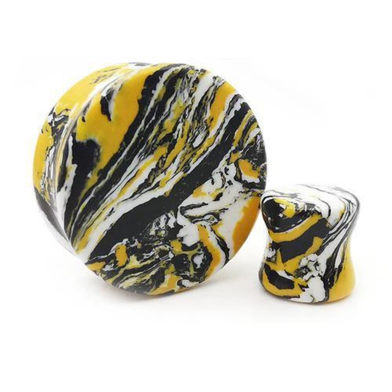 Black, White & Yellow Turquoise Plugs 2 gauge (6mm) Yellow Pair