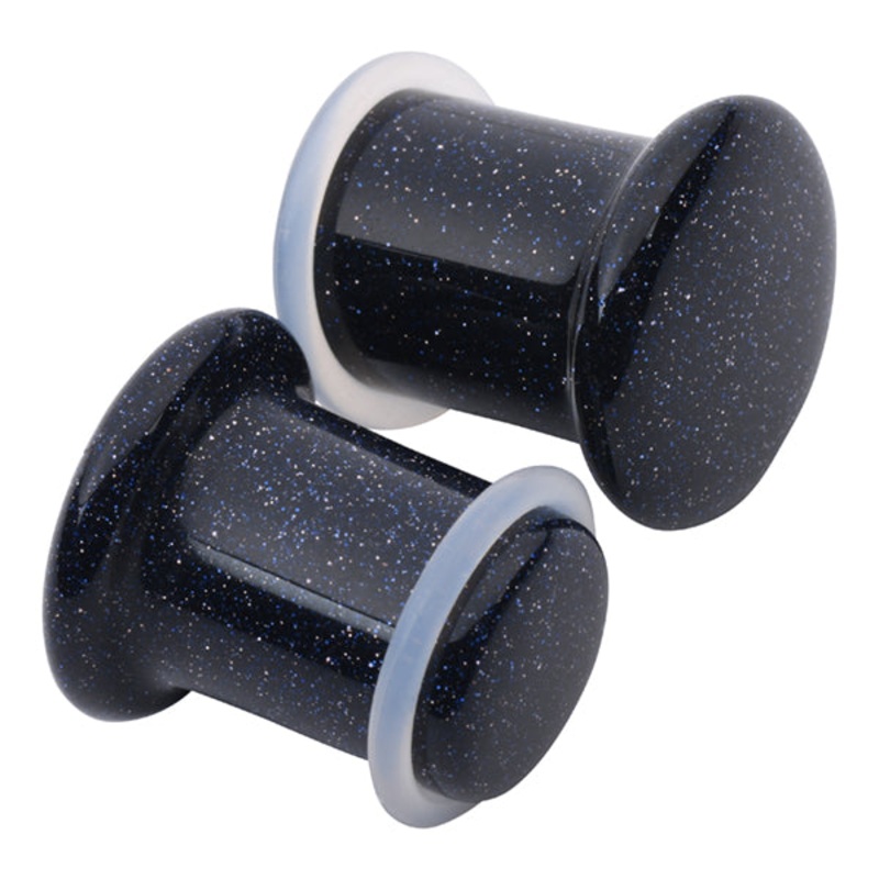 Blue Goldstone Single Flare Plugs 8 gauge (3mm) Blue Goldstone