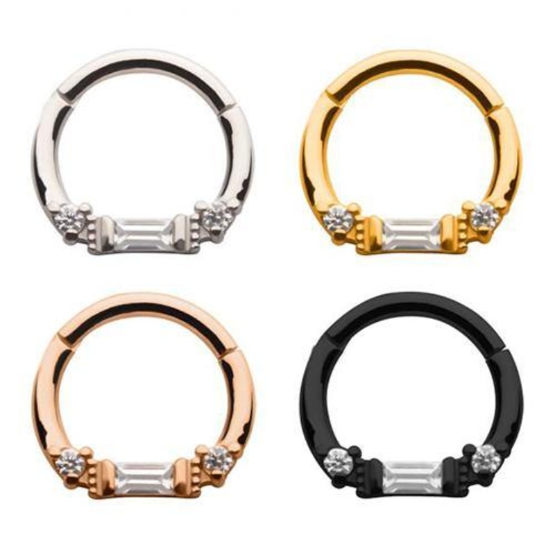 CZ Baguette Hinged Segment Ring 16g – 5/16″ diameter (8mm) Clear Stainless Steel