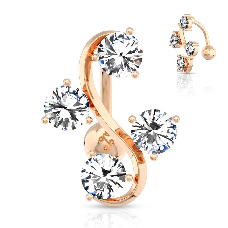 CZ Vine Rose Gold Reverse Belly Ring 14g – 3/8″ long (10mm) Clear Rose Gold Stainless