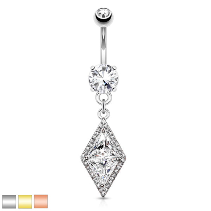 Diamond CZ Belly Dangle 14 gauge – 3/8″ long (10mm) Clear Stainless Steel