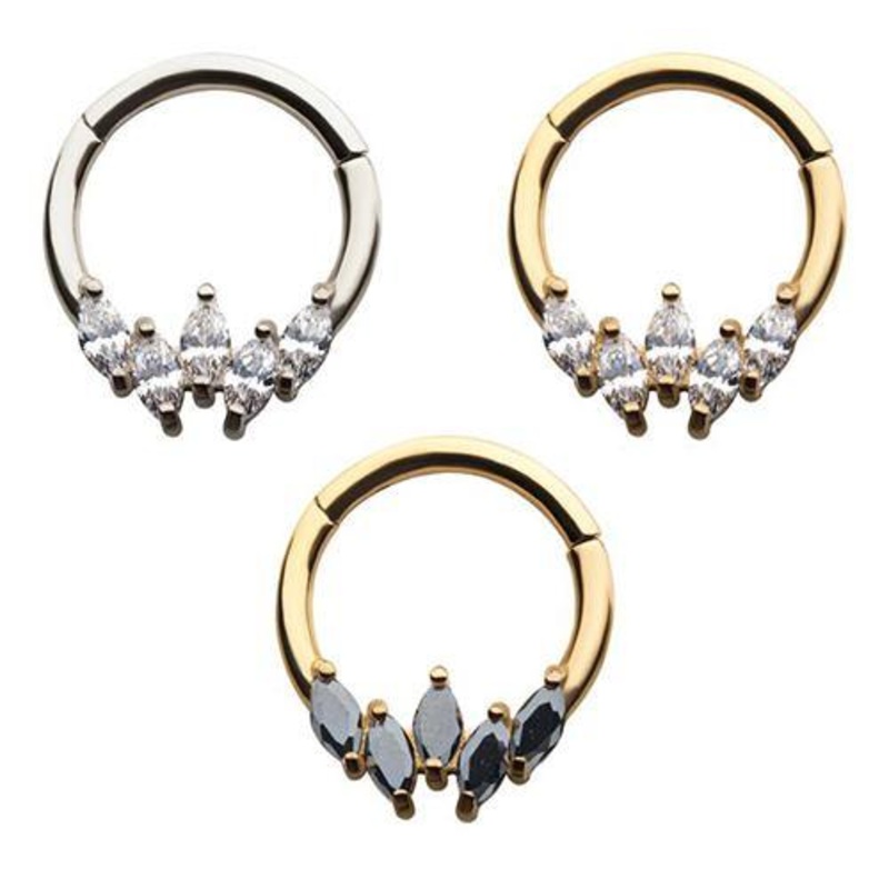 Flocked Marquis Segment Ring 16g – 5/16″ diameter (8mm) Stainless Steel / Clear CZ