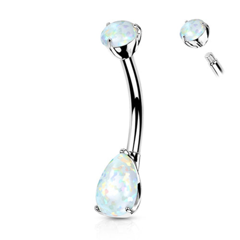 Opal Teardrop White 14k Gold Belly Barbell 14 gauge – 3/8″ long (10mm) White White 14k Gold