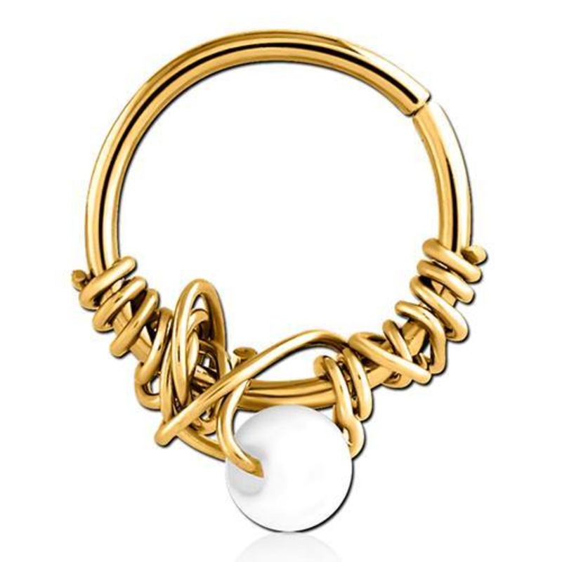 Pearl Wrapped Gold Continuous Ring 20g – 5/16″ diameter (8mm) Gold Stainless
