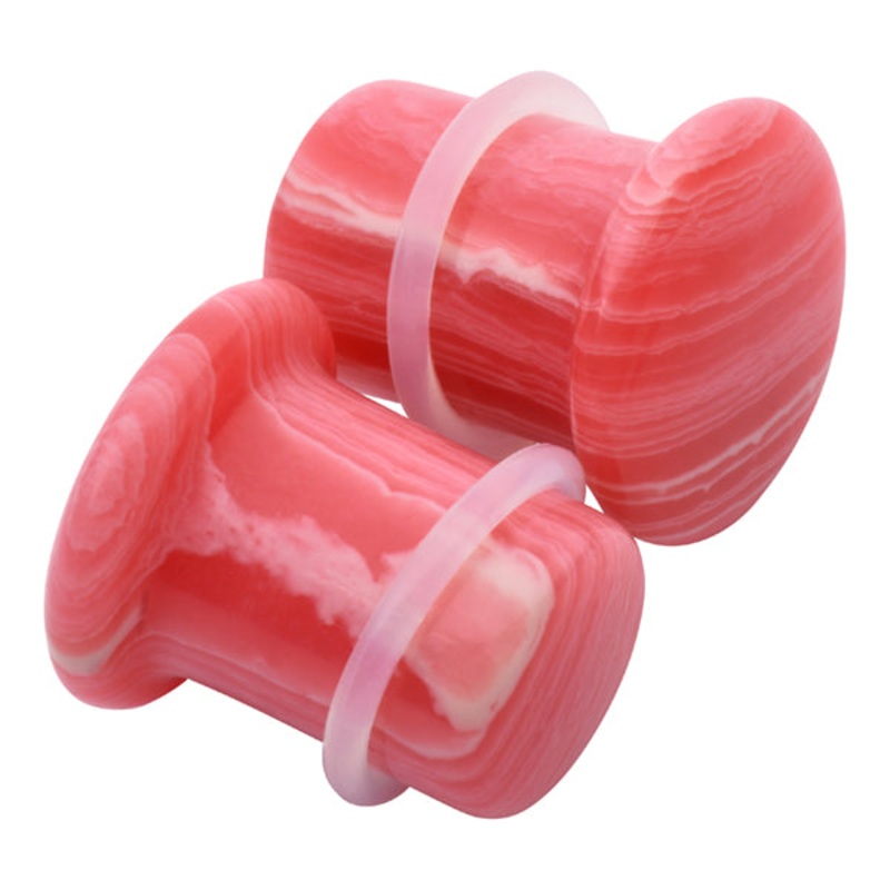 Pink Lace Stone Single Flare Plugs 8 gauge (3mm) Pink Lace