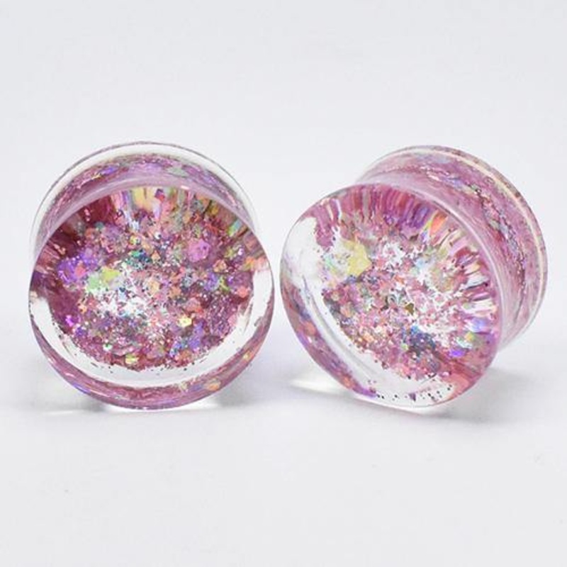 Pink Ultra Glitter Plugs 9/16 inch (14mm) Pink Pair
