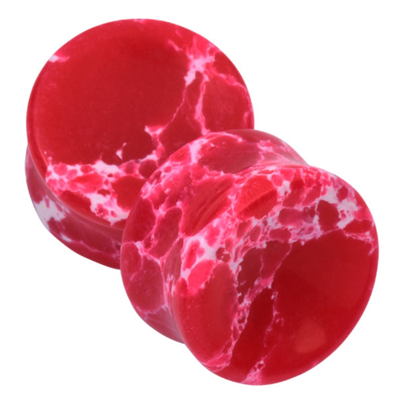 Red & White Concave Stone Plugs 0 gauge (8mm) Red & White