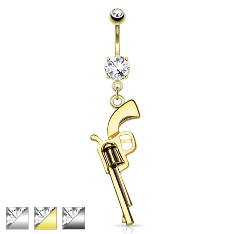 Six Shooter Belly Dangle 14 gauge – 3/8″ long (10mm) Clear Stainless Steel
