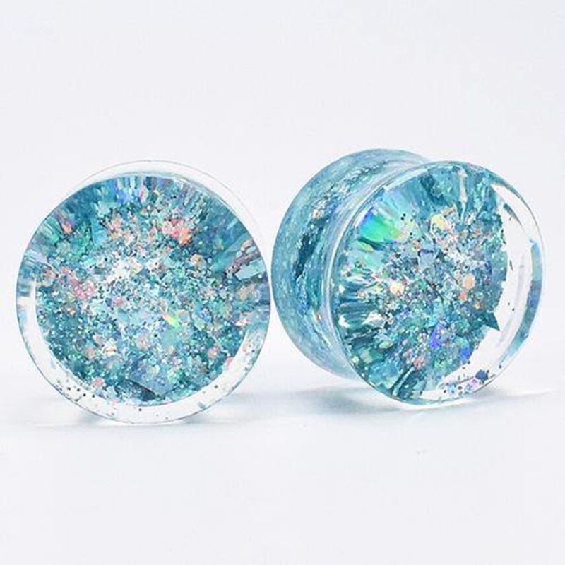 Teal Ultra Glitter Plugs 9/16 inch (14mm) Teal Pair
