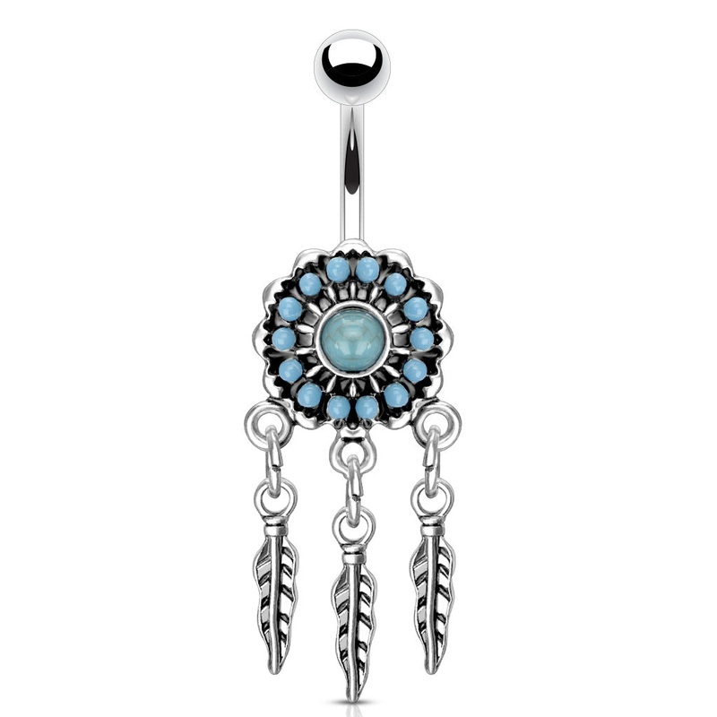 Turquoise Dreamcatcher Belly Dangle 14 gauge – 3/8″ long (10mm) Stainless Steel