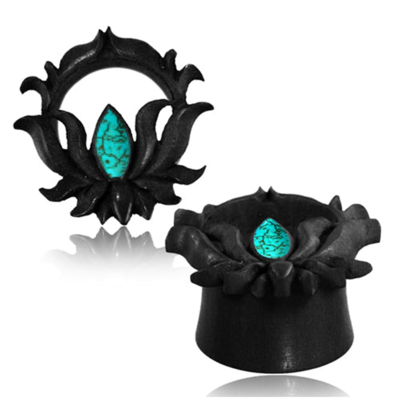 Turquoise Lotus Wood Tunnels 9/16 inch (14mm) Arang Wood