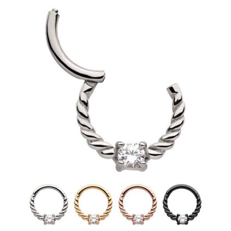Twisted CZ Hinged Segment Ring 16g – 5/16″ diameter (8mm) Clear Stainless Steel