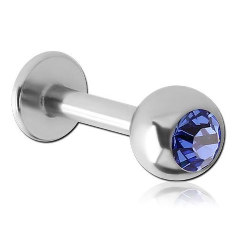 14g CZ Stainless Labret 14g – 1/4″ long (6mm) – 4mm ball Aqua Stainless Steel