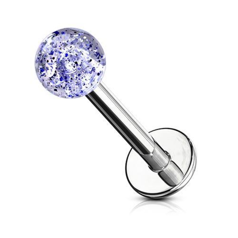 16g Acrylic Glitter Labret 16g – 5/16″ long (8mm) – 3mm ball Clear