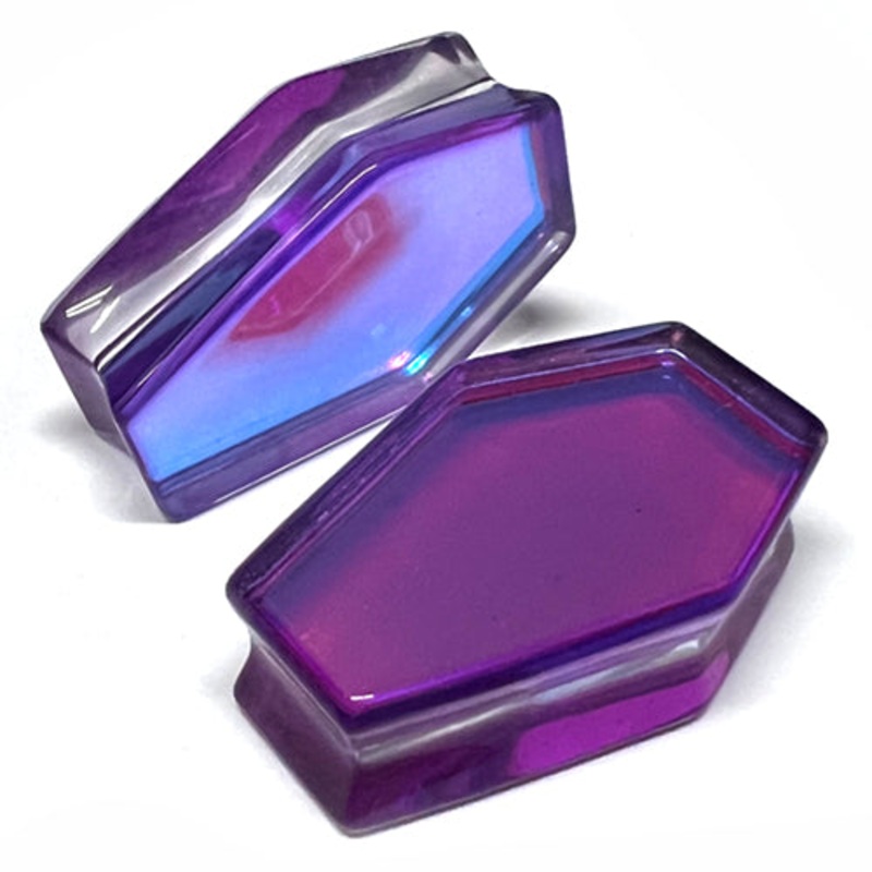 AB Purple Glass Coffin Plugs 5/8 inch (16mm) AB Purple