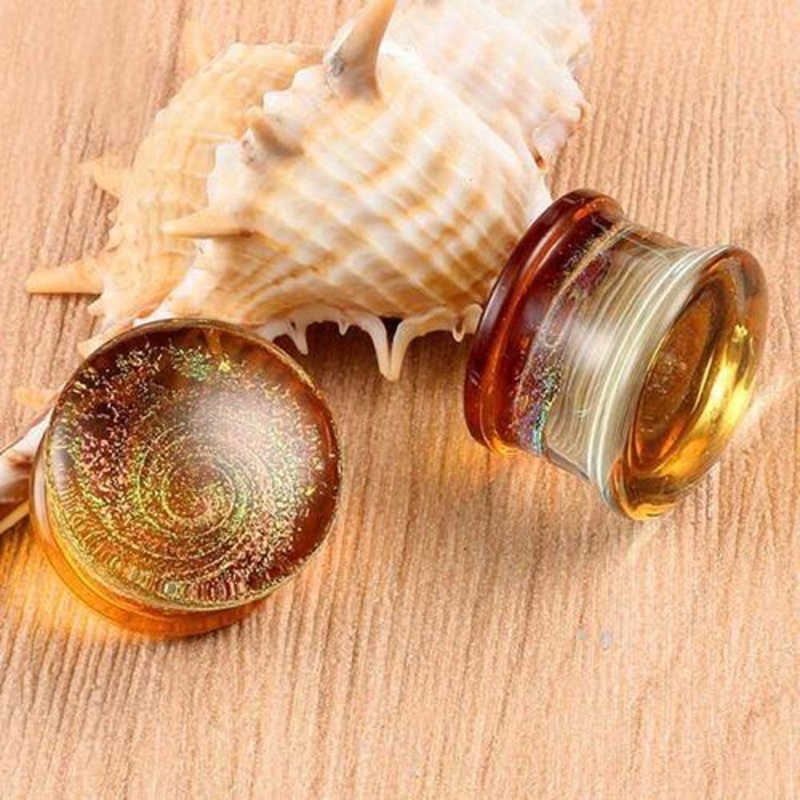 Amber Galaxy Glass Plugs 2 gauge (6mm) Amber Pair