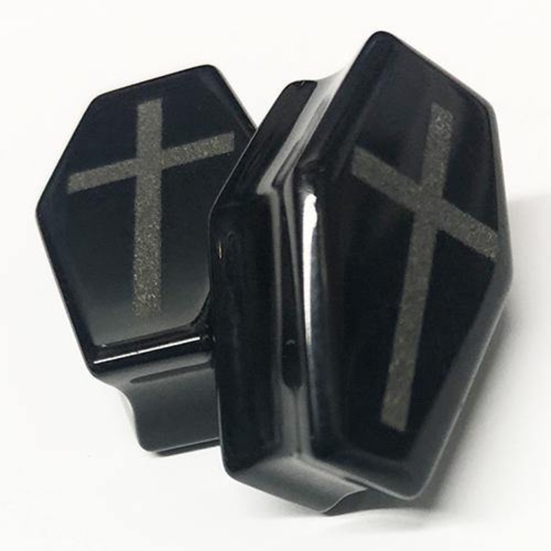 Black Obsidian Cross Coffin Plugs 5/8 inch (16mm) Black Obsidian Pair