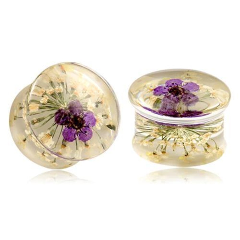 Purple Flower Epoxy Plugs 00 gauge (10mm) Purple Pair