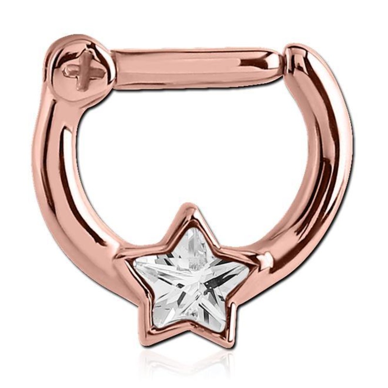 Star CZ Rose Gold Septum Clicker 16g – 1/4″ diameter (6mm) Clear Rose Gold Stainless