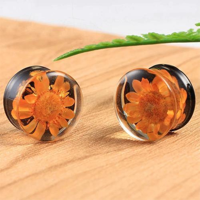 Sunflower Epoxy Plugs 0 gauge (8mm) Yellow Pair