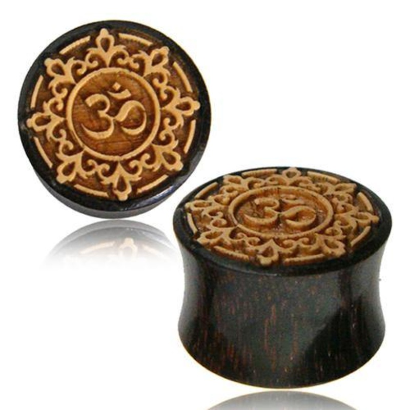 Teak Om & Tamarind Wood Plugs 11/16 inch (18mm) Tamarind Wood Pair