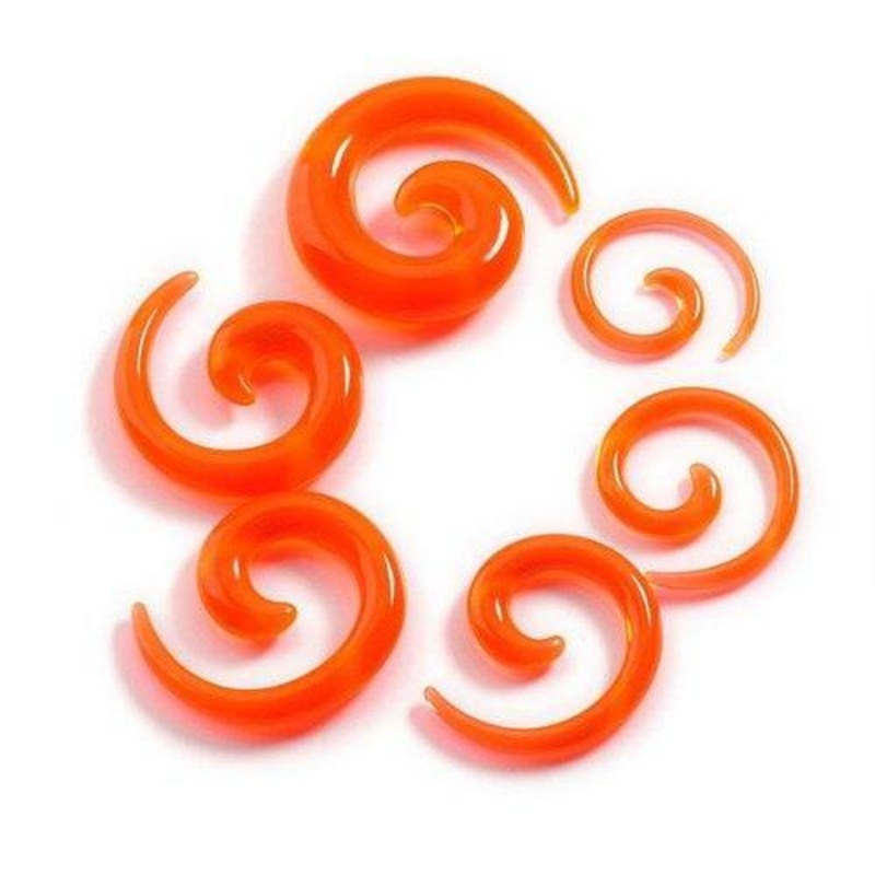 Transparent Orange Acrylic Spirals 8 gauge (3mm) Orange Pair