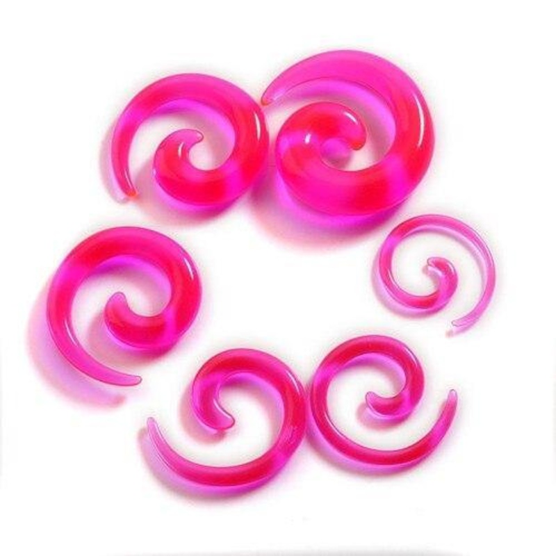Transparent Pink Acrylic Spirals 8 gauge (3mm) Pink Pair