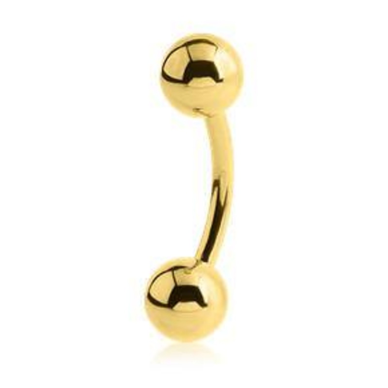 14g Gold Curved Barbell 14g – 1/4″ long (6mm) – 3mm balls Gold Stainless
