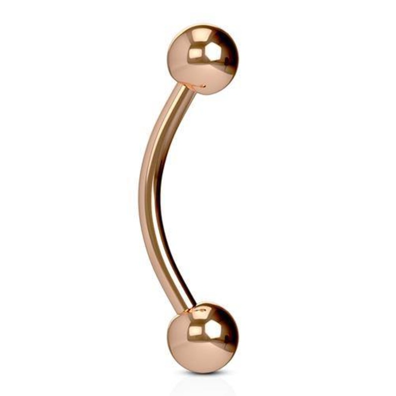14g Rose Gold Curved Barbell 14g – 5/16″ long (8mm) – 3mm balls Rose Gold Stainless