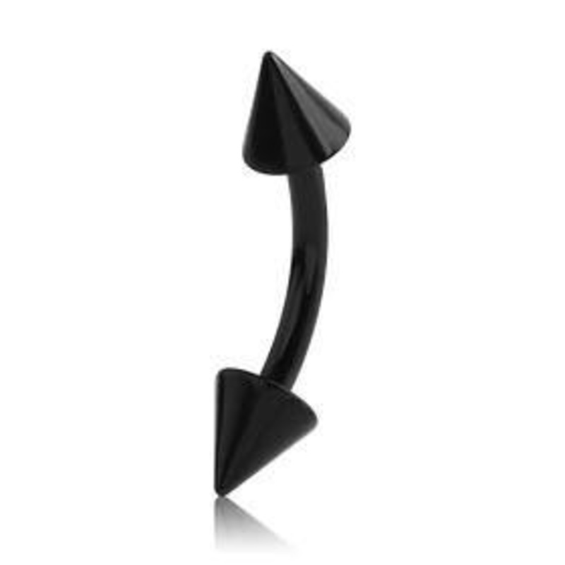 14g Spiked Black Curved Barbell 14g – 5/16″ long (8mm) – 3x3mm cones Black Stainless
