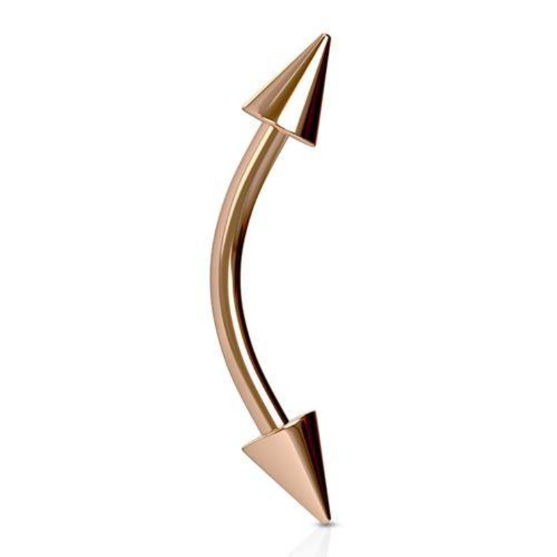 14g Spiked Rose Gold Curved Barbell 14g – 3/8″ long – 3x4mm cones Rose Gold Stainless