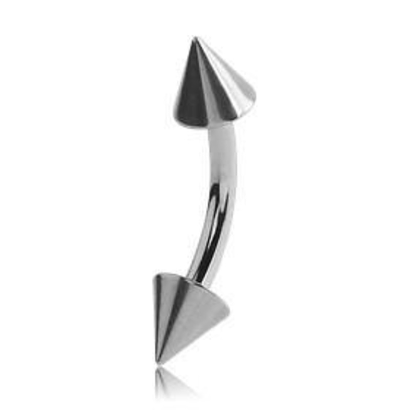 14g Spiked Stainless Curved Barbell 14g – 5/16″ long (8mm) – 4x4mm cones Stainless Steel