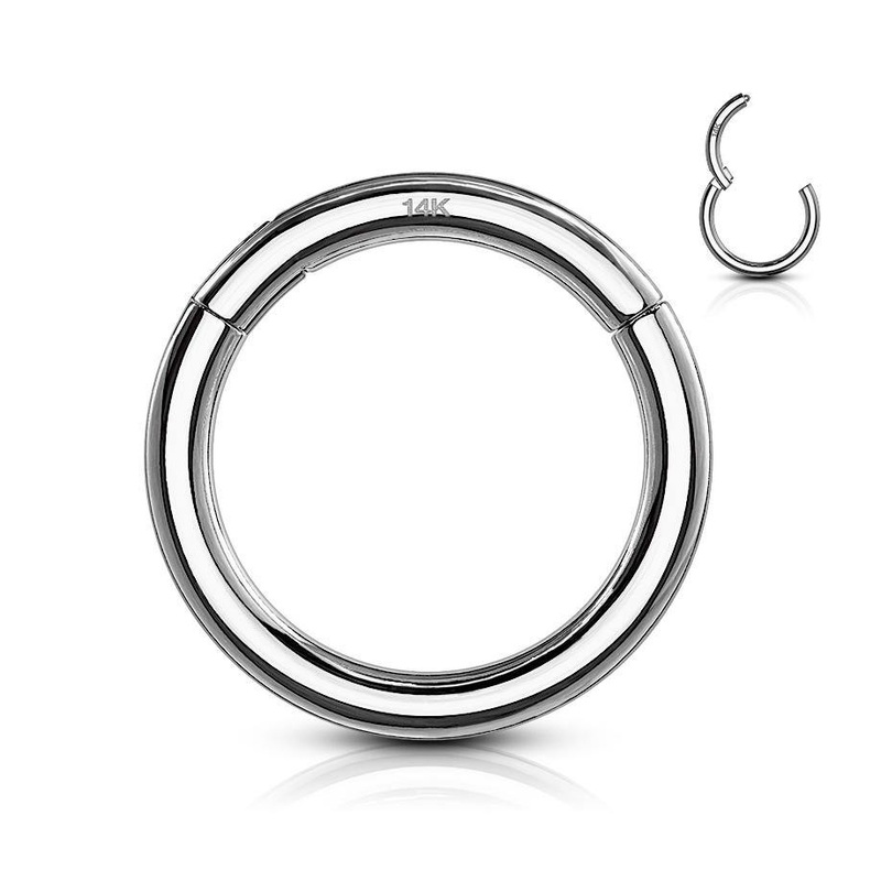 14g White 14k Gold Hinged Segment Ring 14g – 5/16″ diameter (8mm) White 14k Gold