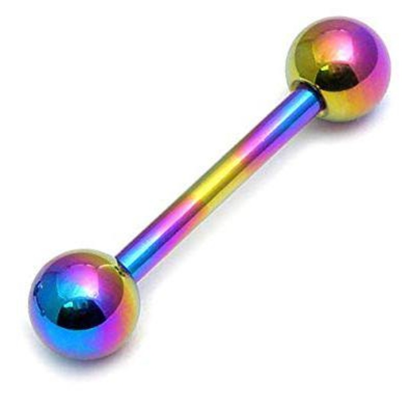 16g Rainbow Titanium Straight Barbell 16g – 1/2″ long (13mm) – 3mm balls Rainbow