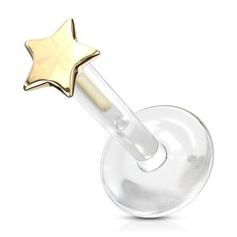 16g Yellow 14k Gold Star Bioflex Labret 16g – 5/16″ long (8mm) Yellow 14k Gold