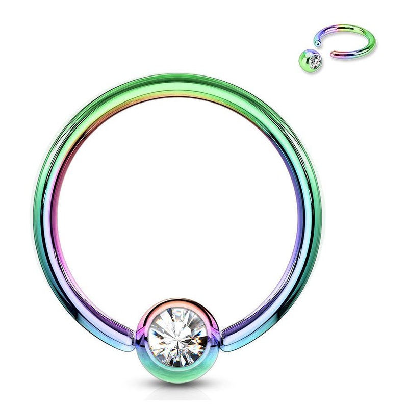 18g Rainbow Captive CZ Bead Ring 18g – 5/16″ diameter (8mm) – 3mm bead Clear Rainbow Stainless