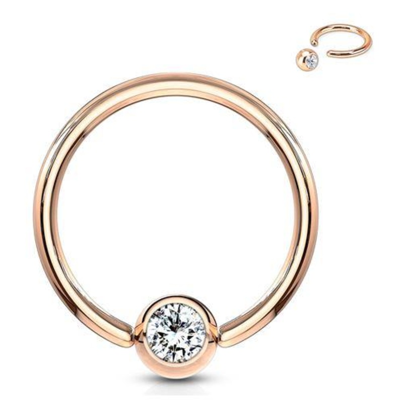 18g Rose Gold Captive CZ Bead Ring 18g – 1/4″ diameter (6mm) – 3mm bead Clear Rose Gold Stainless