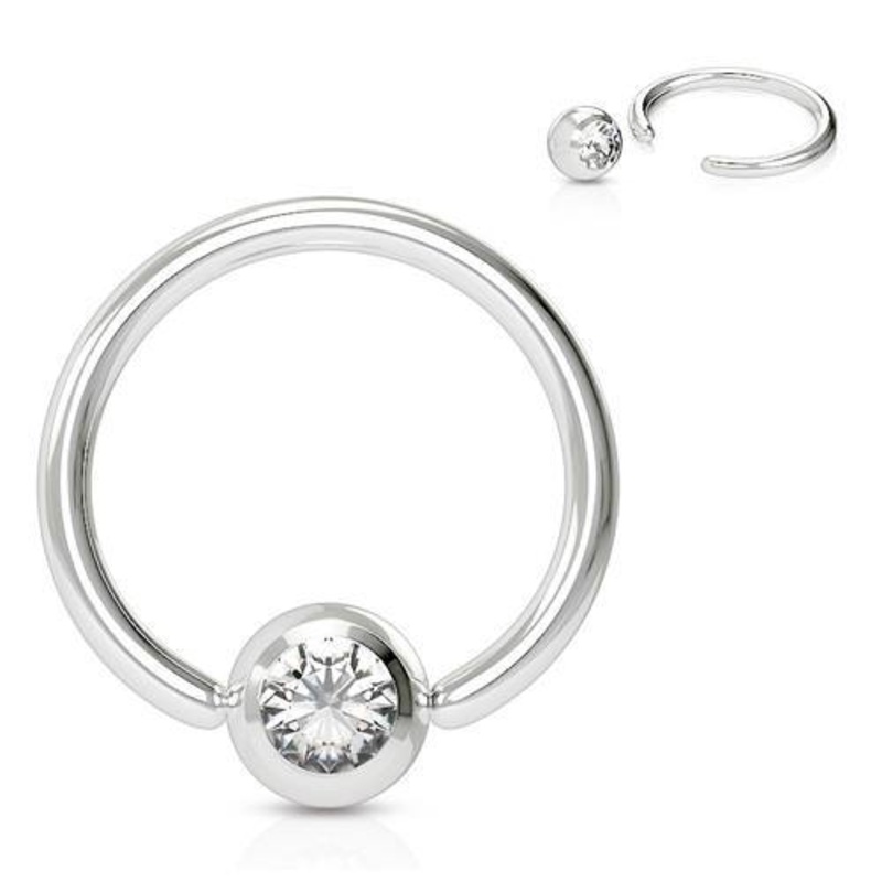 18g Stainless Captive CZ Bead Ring 18g – 1/4″ diameter (6mm) – 3mm bead Clear