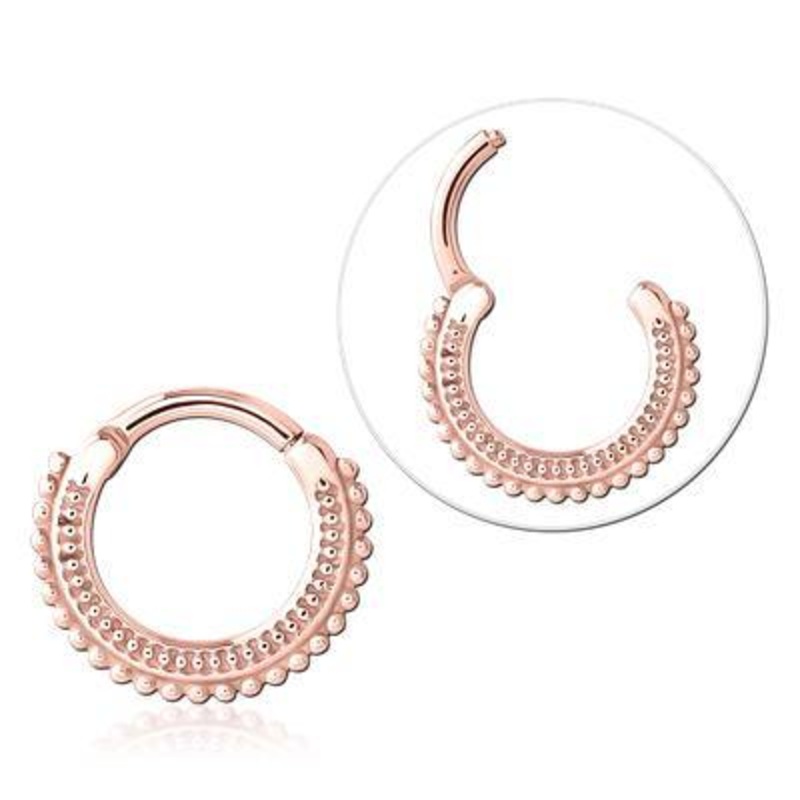 Beaded Rose Gold Hinged Segment Ring 16g – 5/16″ diameter (8mm) Rose Gold Stainless