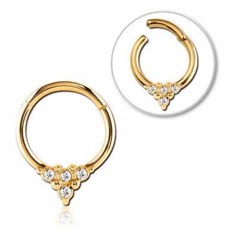 CZ Point Gold Hinged Segment Ring 16g – 5/16″ diameter (8mm) Clear Gold Stainless