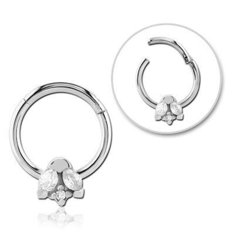 Jewelled Stainless Hinged Ring 16g – 5/16″ diameter (8mm) Clear Stainless Steel
