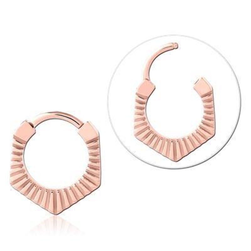 Radiant Hex Rose Gold Hinged Ring 16g – 5/16″ diameter (8mm) Rose Gold Stainless
